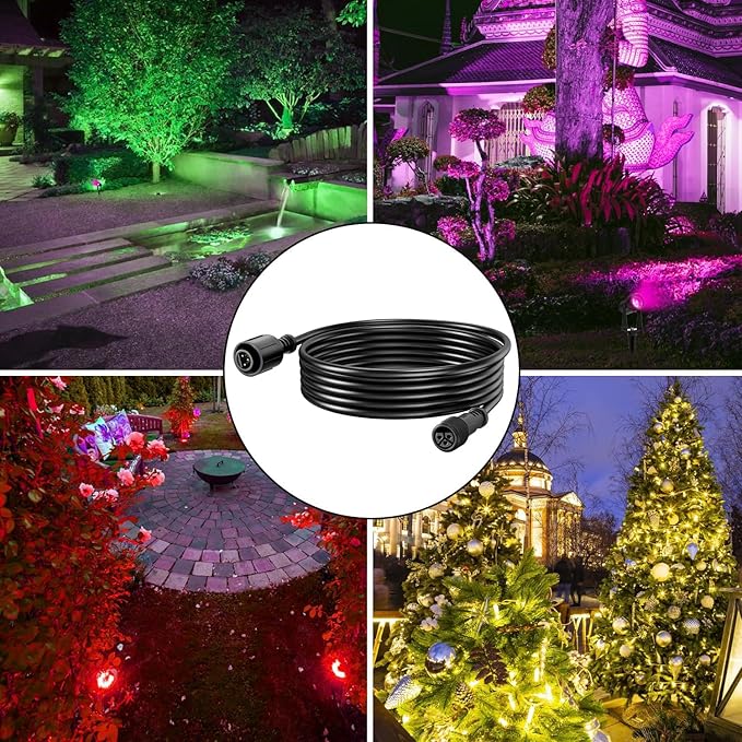 SUNTHIN 4 Pack RGBW Landscape Lighting with RemoteBundle with 4pcs 6.5FT Extension Cord