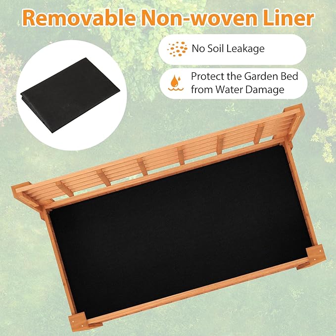 Giantex Raised Garden Bed with Trellis Wooden Elevated Planter Box with Legs Drainage Holes for Climbing Plants Vines Vegetables Flowers Herbs Outdoor Horticulture Planter for Patio Yard (Brown)