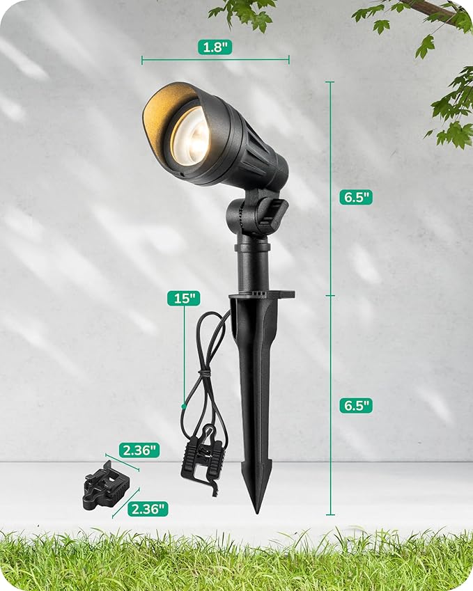 EDISHINE Low Voltage Landscape Lights 3.2W 12V ACDC 240LM Low Voltage Spotlight CRI 80 &amp Beam Angle 35° 3000K Aluminum Housing Outdoor Landscape Lighting for Trees Yard Garden Houese 8 Pack