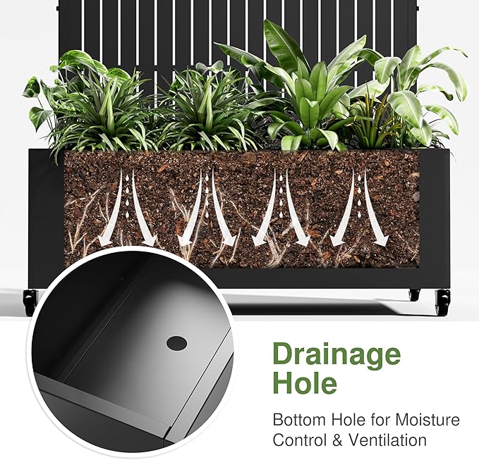 Casaphoria Metal Raised Garden Bed with Trellis and Wheels 72x47x16 Arched Planter Box for Climbing Plants Vegetables &amp Vines Features Drainage Holes and Privacy Screen (Black-Fence)