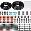 Yaomiao 394 ft Drip Irrigation System Kit 1/2 Inch Hose 1/4 Inch Distribution Tubing Drip Emitters Adjustable Misting Nozzle Barbed Fittings Patio Misting Plant Watering System for Garden Yard Lawn