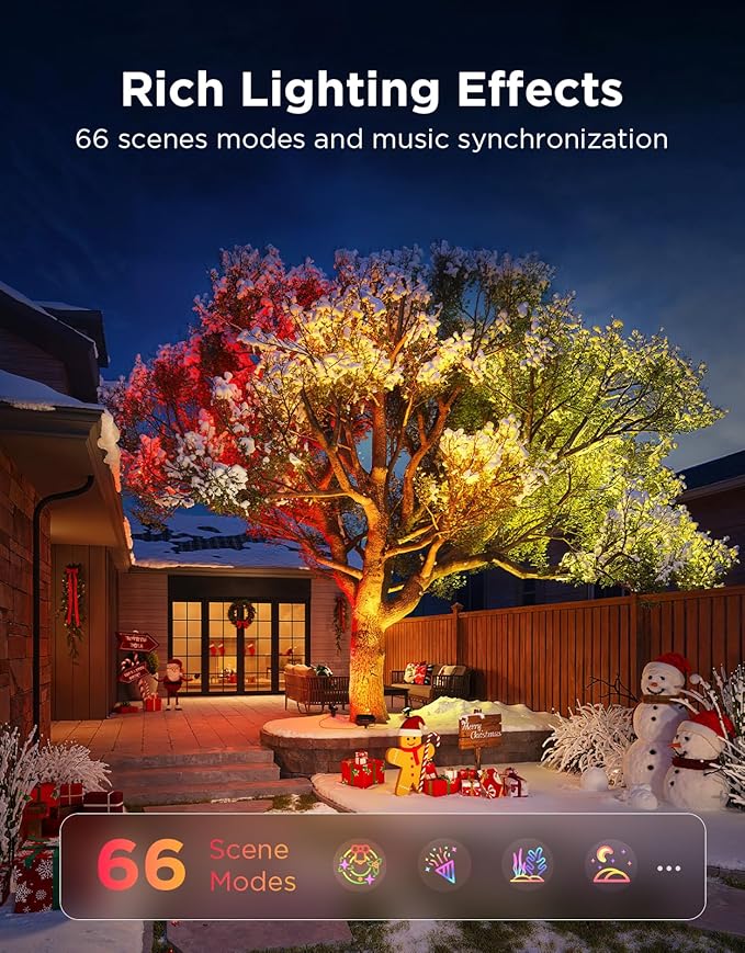 Govee Outdoor Tree Lights 3-Pack RGBWIC LED Landscape Lighting Outdoor Lights for Yard Garden Patio 66 Scene Modes for Holiday Party and Event App Control Google Assistant Matter