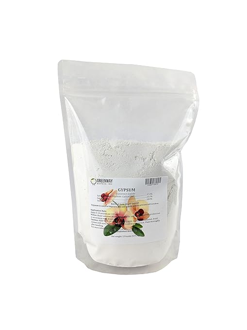 Greenway Biotech Organic Gypsum Powder - Solution Grade Calcium Sulfate Soil Amendment for Clay Soil Lawn Garden - 97% Pure (22.5% Ca 18% S) - Improves Drainage - Made in USA - 2 Pounds