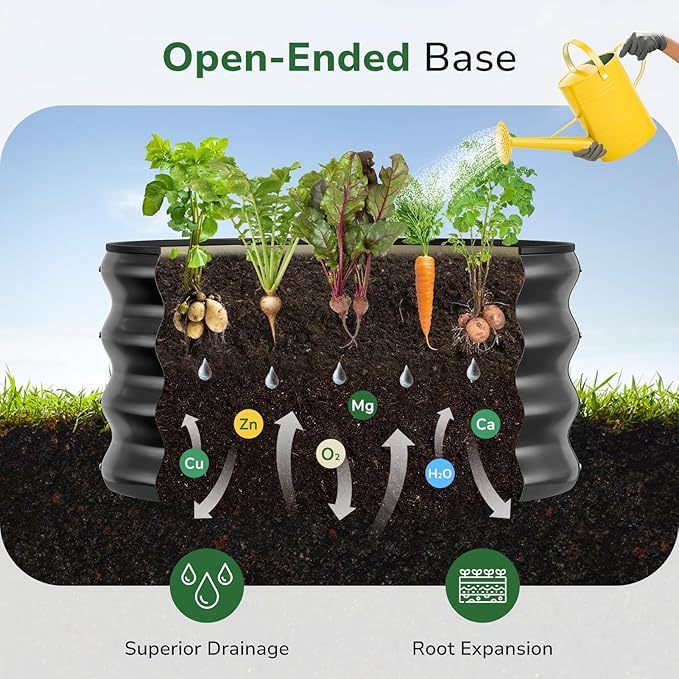 GreatBuddy 2x2x1 ft Round Galvanized Raised Bed Easy-Assembly Raised Garden Bed with Anti-Cut Gloves &amp Tools Rust-Proof Garden Bed for Outdoor Vegetables Herbs Small Trees Black