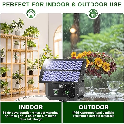 LCD Display Solar Drip Irrigation System Kit 30 Working Modes &amp 10 Watering Interval Solar Powered Drip Irrigation Kit Supports 15 Potted Plants 2200mAh Automatic Watering System for Garden