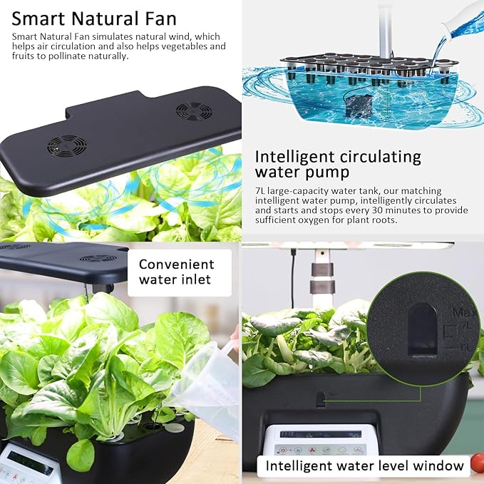 Aeroponic Tower Garden System with 102 28W Full Spectrum Grow Lights and 2 Fans Hydroponic Tower 17 Hole Hydroponics Tower Harvest Fresh Veggie Black