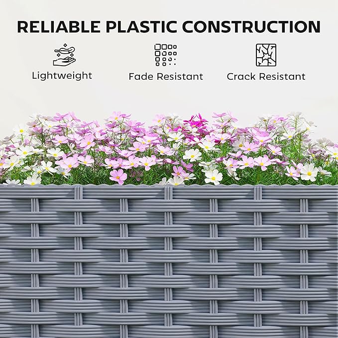 Outsunny Planter Box with Trellis Self Watering Raised Garden Bed with Lockable Wheels 56.3 Trellis Privacy Planter with Drainage Holes for Climbing Plants Vines Vegetables Flowers Gray