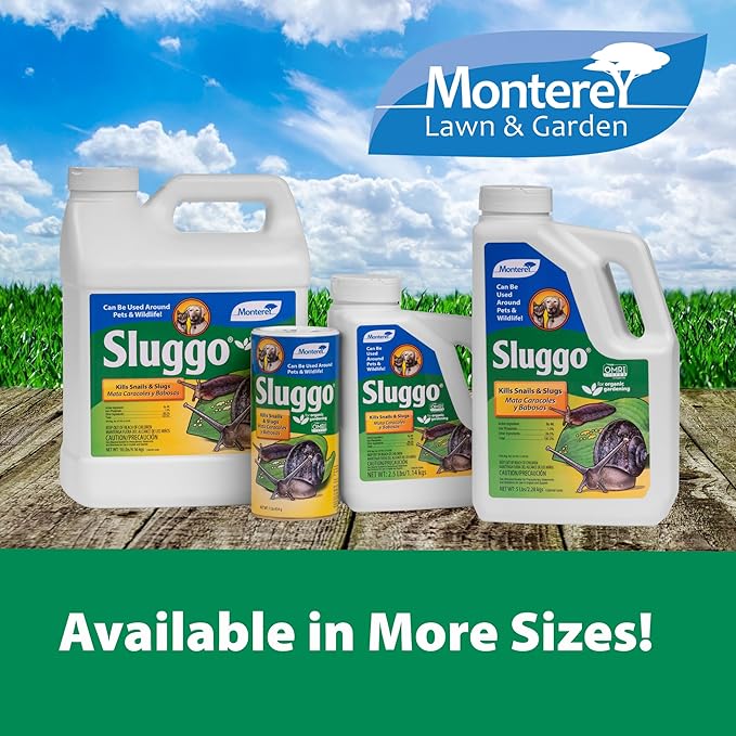 Monterey Sluggo Snail &amp Slug Killer Bundled with Measuring Spoon - OMRI Listed for Organic Gardening - Wildlife and Pet Friendly - 2.5 lb jug
