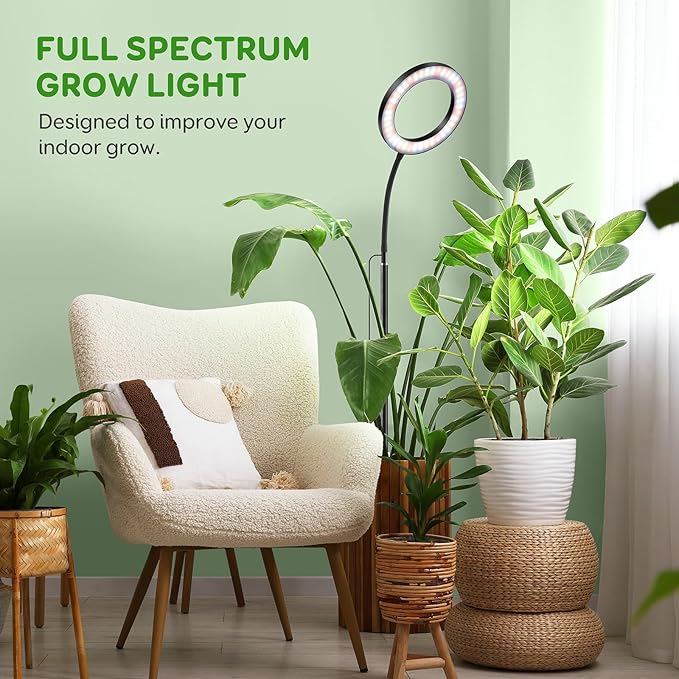 One Head Grow Lights for Indoor Plant Full Spectrum Plant Lights for Indoor Growing with 3/9/12 Timer 5 Dimmable Levels Height Adjustable 16.5''-68 Strong Base for Large Plants