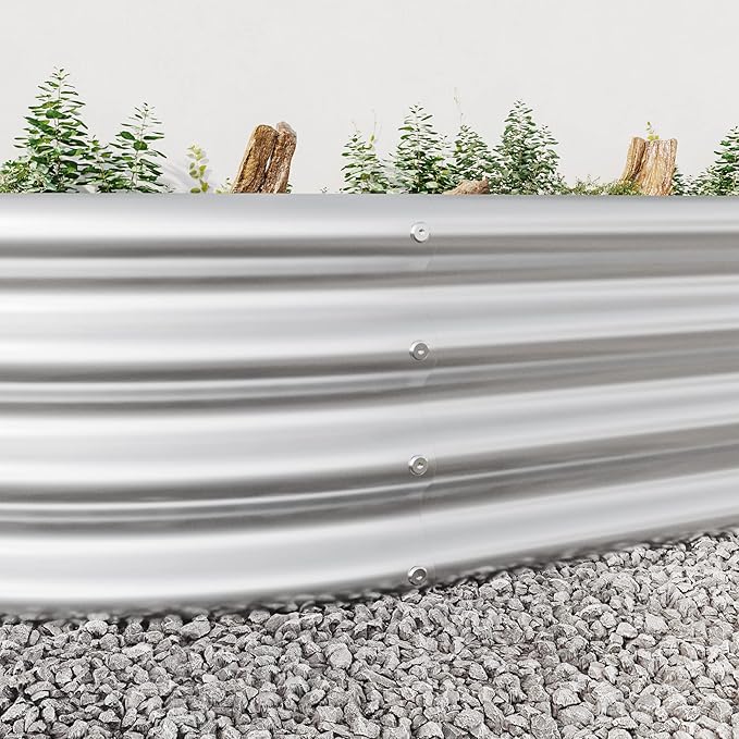 Raised Garden Bed Outdoor Oval Large Metal Raised Planter Bed for for Plants Vegetables and Flowers Silver LY473