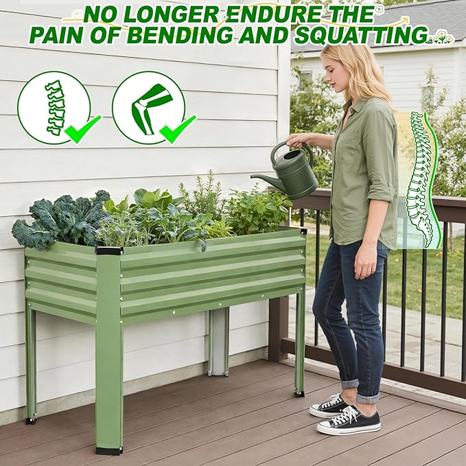 Galvanized Raised Garden Bed with Legs 2Pack 48x24x32in Elevated Raised Garden Bed Outdoor with Drainage Holes Planter Boxes for Gardening Vegetable Flower in Backyard Patio Balcony (OliveGreen)