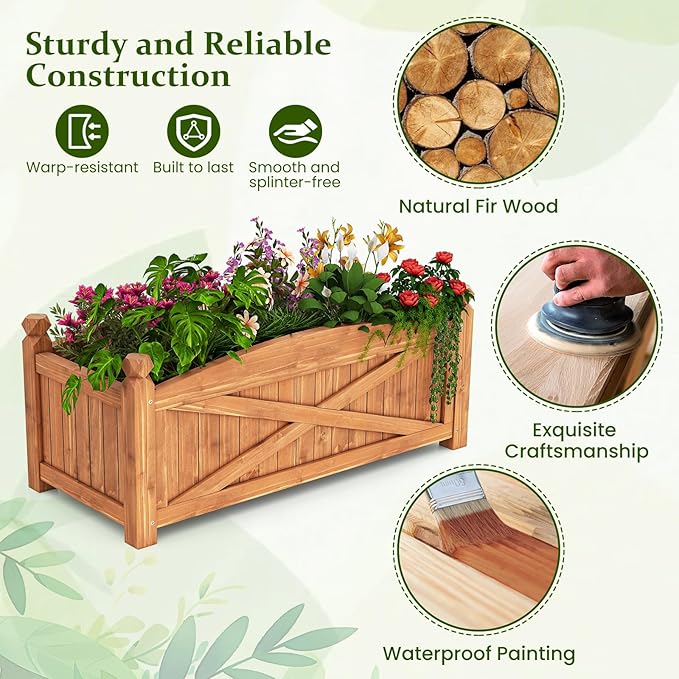 Raised Garden Bed 36 L x 16W x 15H Wooden Garden Bed Outdoor w/Placed Drainage Holes &amp Removable Base Panels Rectangular Planter Box for Vegetables Flower Herb Fruit (1 36 x 16 x 15)