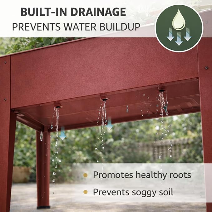 InSideOut Elevated 40 Raised Garden Bed Outdoor with Wheels &amp Shelf for Mobility Metal Planter Box for Vegetables/Herbs Patio-Balcony-Backyard (Red)