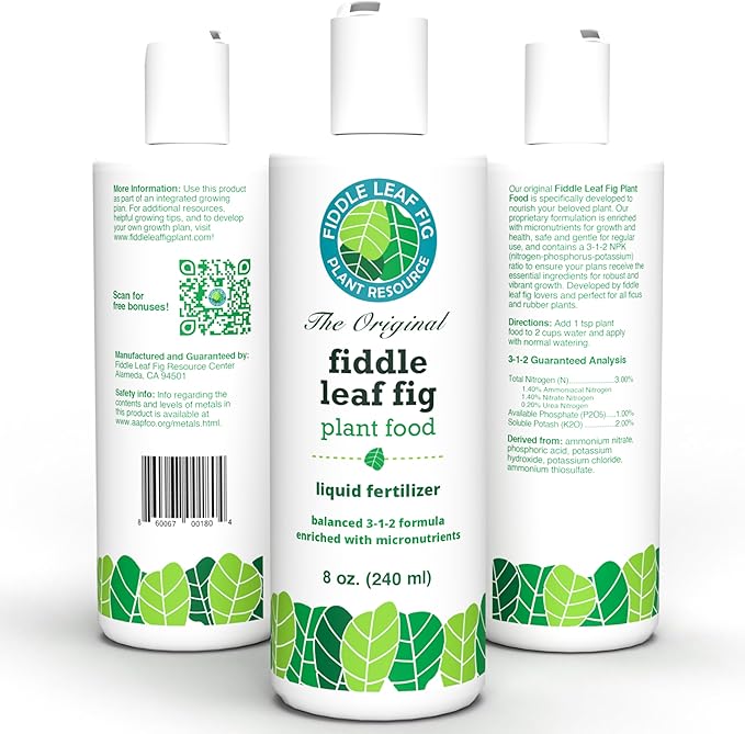 Fiddle Leaf Fig Plant Food – 3‑1‑2 Balanced NPK Liquid Fertilizer for Larger Leaves Stronger Roots &amp Steady Vibrant Growth | Suitable for All Ficus Including Ficus Lyrata | Made in USA | 8 oz