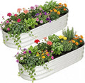 IDEALHOUSE 2-Pack Oval Galvanized Raised Garden Bed – 4.5x2x1 FT Rust-Resistant Metal Planter Boxes with Open Bottom Design Planter Raised Boxes for Vegetables Flowers &amp Fruits White