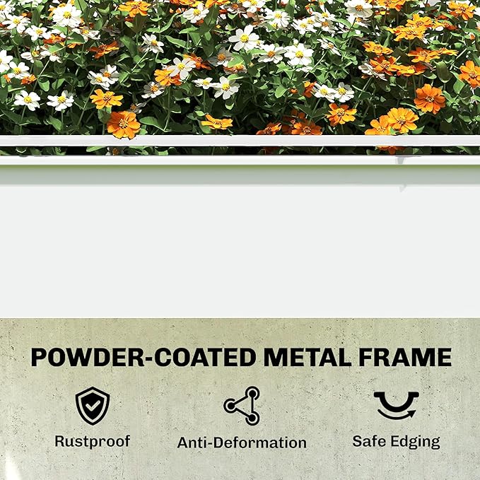 Outsunny Raised Garden Bed with Flip-Up Greenhouse Cover Metal Elevated Garden Bed with Legs and Drainage Hole Outdoor Raised Planter Box for Vegetables Herbs Flowers 39.4 x 19.3 x 53.5 White
