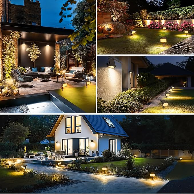 4 Pack Warm White&amp6 Pack Cool White Solar Spot Lights Outdoor with 60 LED &amp Auto On/Off Solar Lights Outdoor Waterproof IP68 with 3 Lighting Modes 2-in-1 Solars Landscape Light for Outside