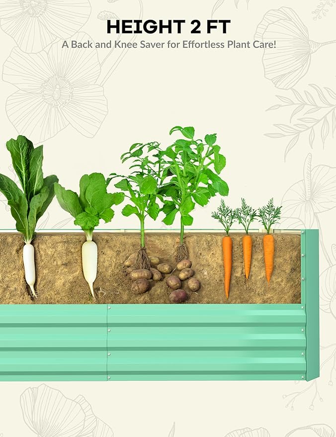 8x4x2ft 2pcs Galvanized Raised Garden BedDeep Root Planter Box for VegetablesFlowersHerbs-Large Metal Raised Garden Bed Kit OutdoorGreen