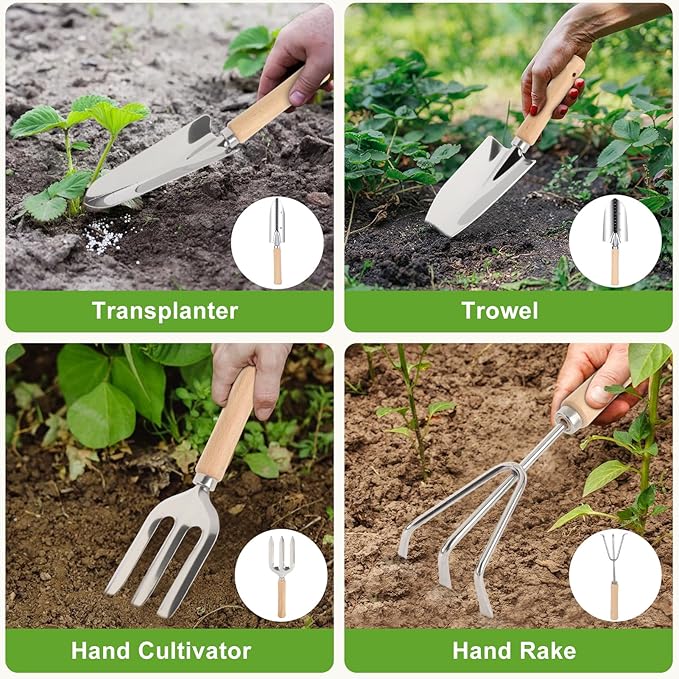 Gardening Tools 9 Piece Heavy Duty Rust-Proof Gardening Tool Set with Storage Bag and Anti-Slip Rubber Gloves Ideal Gardening Gifts for Mothers and Women