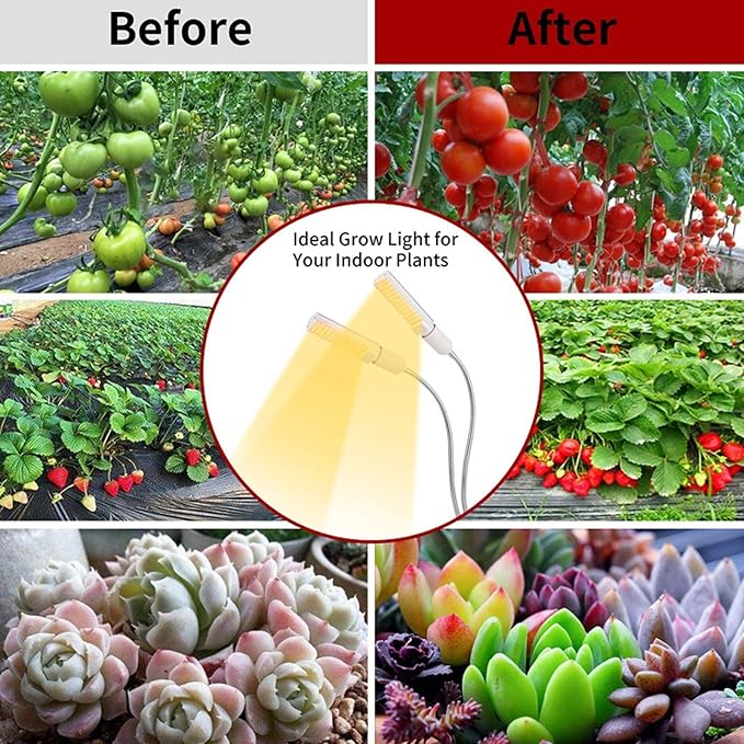 68W 132 LED Grow Light Plant Grow Light for Indoor Plants Tri-Head Full Spectrum Plant LampAdjustble Gooseneck &amp Desk Clip On 3 6/12H Timer 4 Switch Modes5 Dimmable Levels
