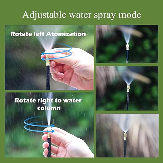 360° Adjustable Drip Irrigation System - 100FT Garden Watering System with 15 Nozzles Garden Irrigation System Greenhouse Accessories Atomizing System for Yard Lawn Plants 5/16 inch Hose