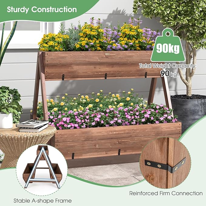 Moccha Vertical Raised Garden Bed 3 Fir Wood Planter Boxes for Flowers Vegetables Herbs Freestanding Flower Bed with Drainage Holes Elevated Garden Planter for Indoor Outdoor (44 x 36 x 35)