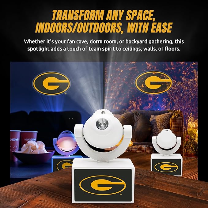 Sporticulture NCAA American Football Grambling - Adjustable Led Mini Spotlight Projector with 6 Team Logo Designs - Portable &amp Rechargeable Spotlight - Battery-Operated - 4.375” x 3.125”