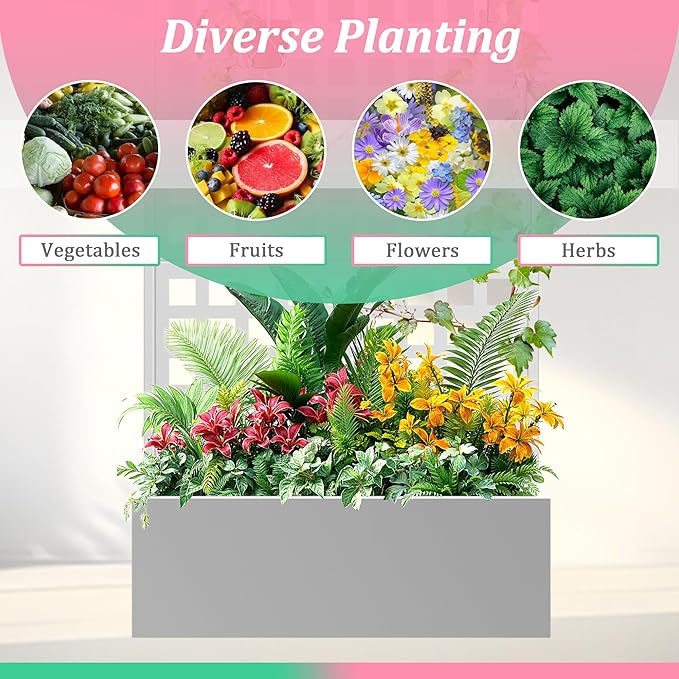 Metal Raised Garden Bed with Trellis for Climbing Plants Vegetable VinesMetal Planter Box with Trellis 71x35x16Trellis with Planter Box &amp Privacy Screen(White)