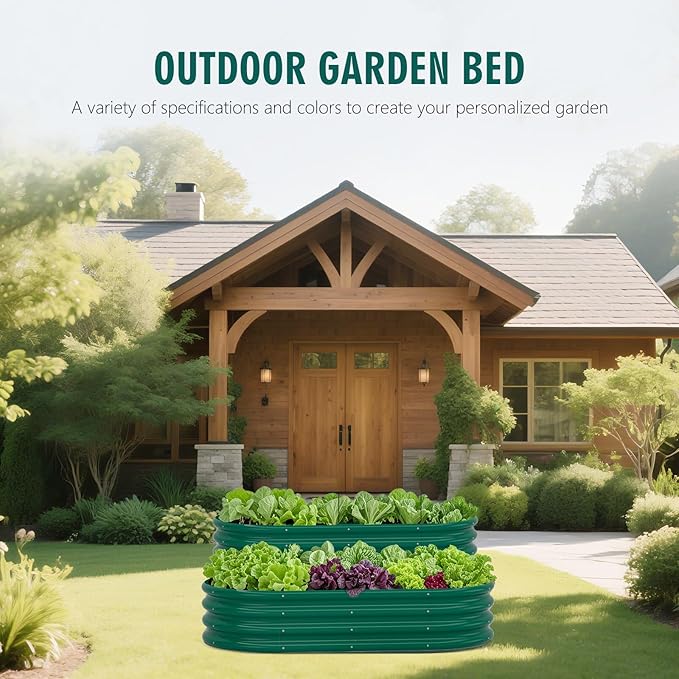 Galvanized Raised Garden Bed Kit Galvanized Planter Raised Garden Boxes Outdoor Oval Metal Raised Garden Beds for Vegetables (Green)