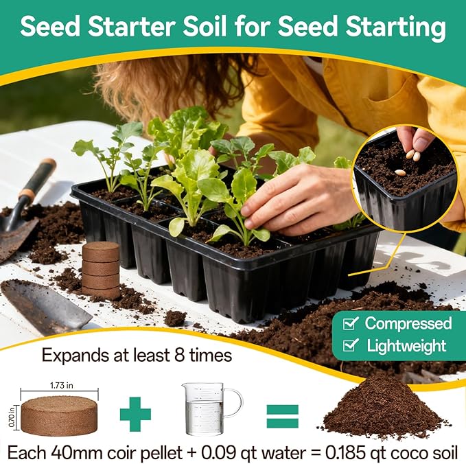 ZeeDix 200pcs(40mm) Coco Coir Pellets Potting Soil Indoor Plants Compressed Coconut Coir Soil Pellets Seed Starting Pellets Soil Discs for Planting Flowers Bonsai Herbs Plants and Vegetables