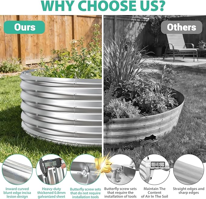17 Tall Round Outdoor Garden Raised Garden Bed Kits-0.8MM Thick Metal Raised Planter Bed/Ground Planter Box for Variety of FlowersHerbsVegetablesTrees (Silver 48 Dia X 16.5inches)