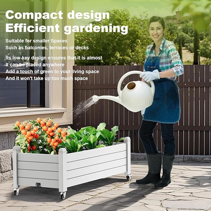Raised Garden Bed with Wheels Drainage Holes Deformation-Resistant Easy to Assemble Waterproof Planter Boxes Outdoor Backyard Balcony