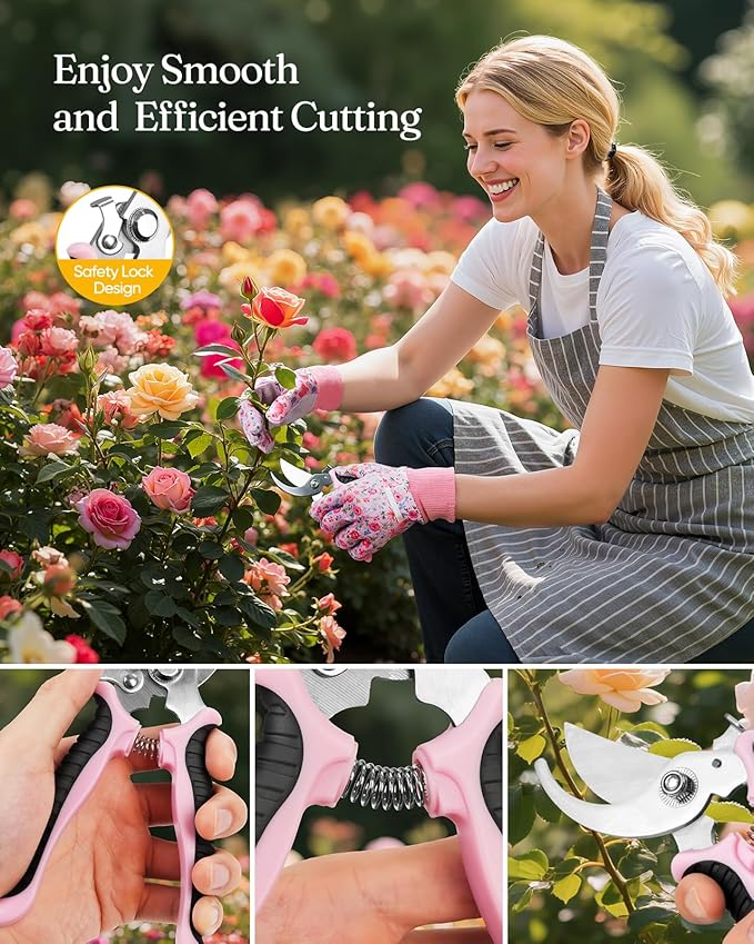 12-Piece Womens Gardening Tools Gift Set Rust-Proof &amp Heavy-Duty Garden Tools with Durable Carrying Case Fashionable &amp Thoughtful Gardening Gifts for Women&ampMen (Pink)