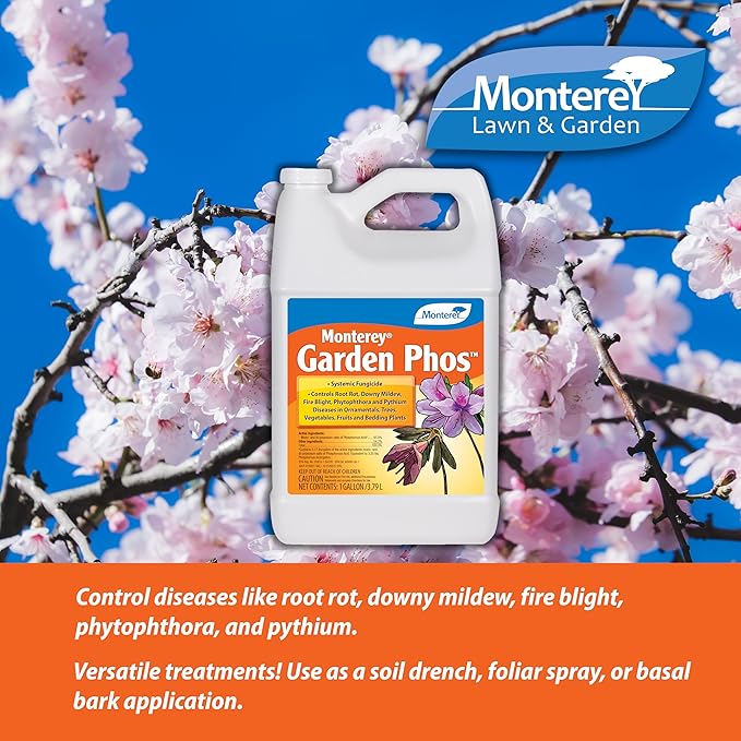 Monterey Garden Phos Bundled with Measuring Spoon - Fungicide for Root Rot Downy Mildew Fire Blight Sudden Oak Death Phytopthora &amp Pythium 1 Gallon