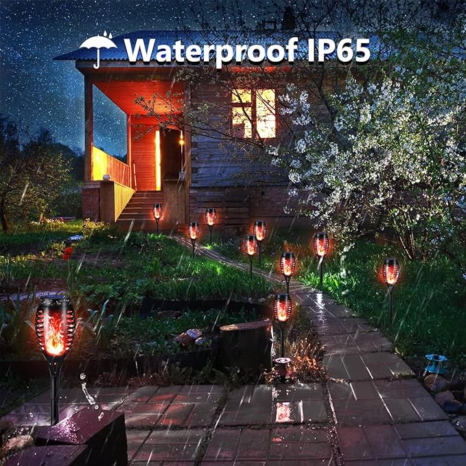 Solar Flashlight Light with Flickering Flame Multi-Piece Outdoor Solar Lights Outdoor Waterproof Solar Garden Lights for Decorative Paths Patio and Deck Outdoor Lighting（Red (16)