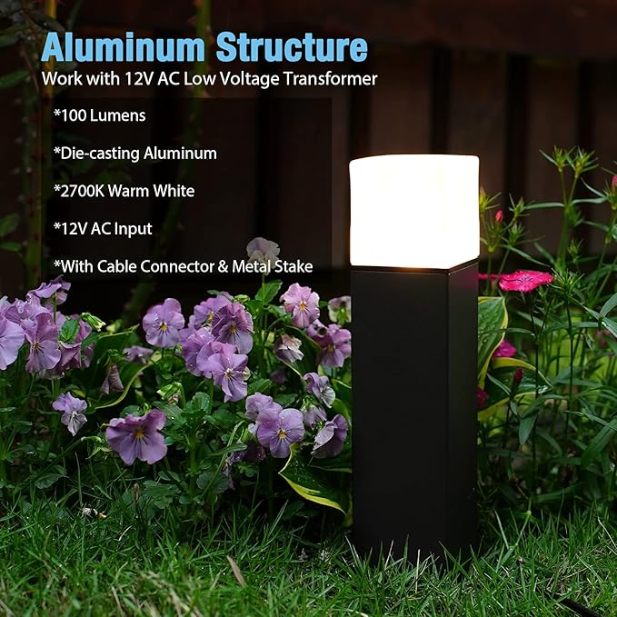 GOODSMANN Low Voltage Landscape Lights Path Lights 8PK 2W 100 Lumen with 8PK 3W 200 Lumens Spotlight Outdoor with Metal Stake Cable Connector
