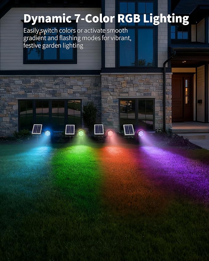 Ofuray Solar Spot Lights Outdoor RGB Color Changing with 8 Lighting Modes IP67 Waterproof Landscape Lights 9.8ft Cable 5200mAh Power Dusk to Dawn Solar Spotlights for Flag Garden &amp Outdoor Déc
