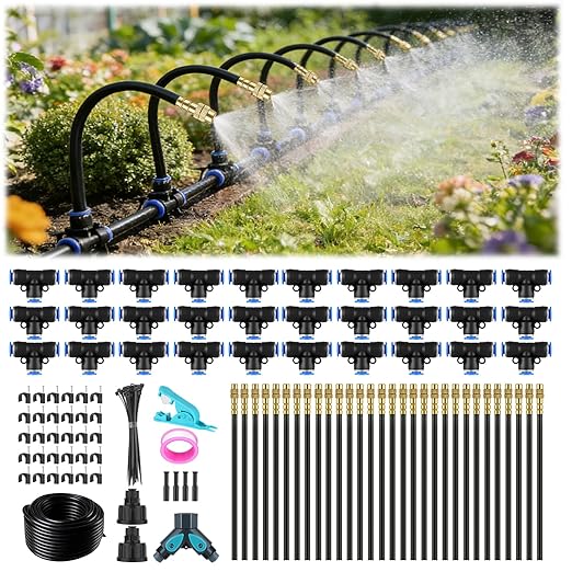 Drip Irrigation System 100FT 1/4 inch Hose Garden Irrigation Kit with 30pcs 360° Adjustable Copper Nozzles Upgrade Atomizing Watering System for Yard Plants Lawn Greenhouses Accessories