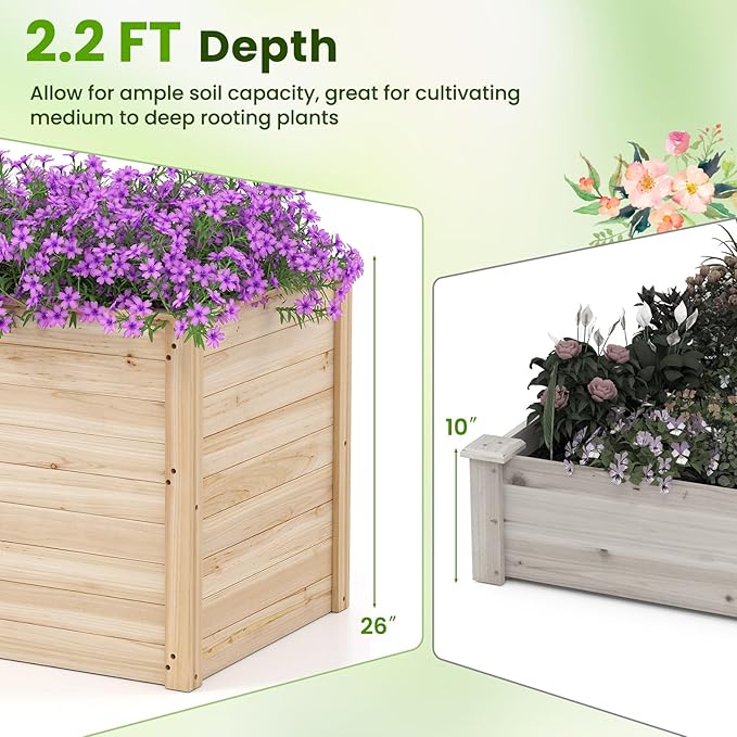 Giantex Set of 2 Wood Raised Garden Bed 40x25x26 Elevated Planter Box w/Open-Ended Base for Deep-Rooted Plant Vegetable Fruit Flower Outdoor Solid Wood Planter for Patio Backyard (40x25x26)