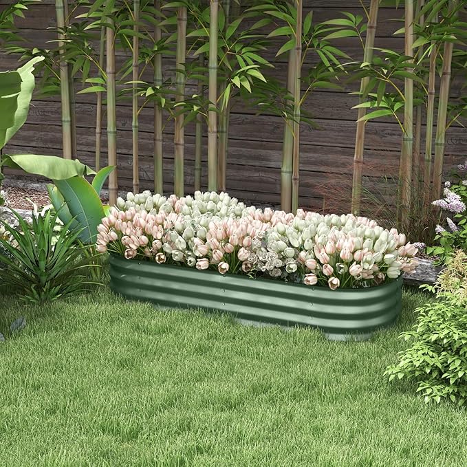 4.9' X 2' X 1' Galvanized Raised Garden Bed Kit: Metal Elevated Planter for Growing Flowers Herbs &amp Vegetables (Green)