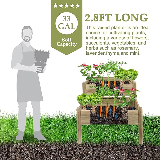 LuxenHome Wood Two Tier Raised Garden Bed