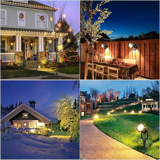 Landscape Lighting Outdoor LED Low Voltage Landscape Lights 7W 900LM Waterproof 12V Garden Lights Flag Landscape Spotlights with Spike Stand Warm White Light (10-Pack with Connector)