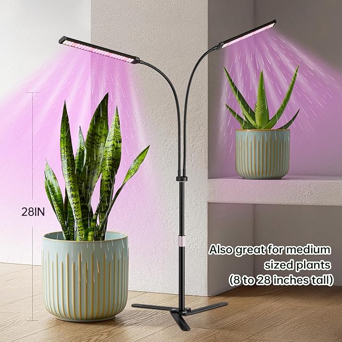 Super-Energy Tabletop LED Grow Lights 9.8-32Height Adjustable for Indoor Small/Medium Plants 6000K Full Spectrum with 3 Dimmable Model Auto On Off Timing 3 9 12Hrs5 Brightness(Strip Black)
