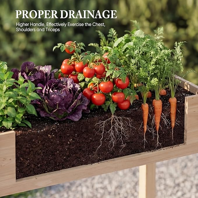 DUMOS Raised Garden Bed with Legs 34x18x30 Inch Planter Box Outdoor with Liner for Herbs Flowers Vegetables Elevated Wooden Garden Bed for Patio Balcony and Backyard Natural Wood