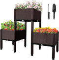MAYOLIAH Raised Garden Bed with Drainage Elevated Planter Box Plastic Raised Beds for Gardening Vegetables Herb Flowers Perfect for Indoor Outdoor Planting 3 Boxes Brown