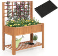 Giantex Raised Garden Bed with Trellis Wooden Elevated Planter Box with Legs Drainage Holes for Climbing Plants Vines Vegetables Flowers Herbs Outdoor Horticulture Planter for Patio Yard (Brown)
