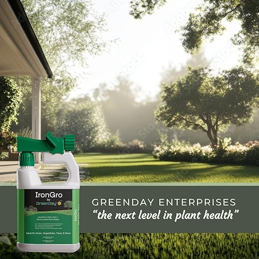 Greenday IronGro | High Grade Chelated Liquid Iron for Lawn and Garden Boost | Super Green+ Fertilizer | 32 oz Lawn Sprayer up to 5000 sq ft