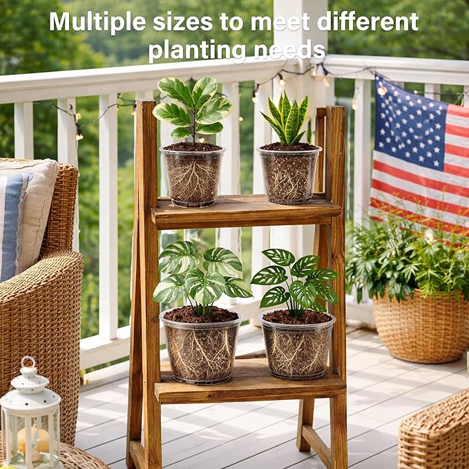 8 Packs 8 Inch Reinforced Large Clear Nursery Pots with Saucers Transparent Plastic Plant Pot Seedling Planter with Drainage Holes for Vegetable Propagation Root Cutting Seed Starting