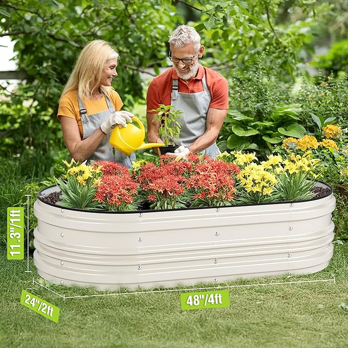 WORKPRO 2PK 4x2x1ft Outdoor Galvanized Raised Garden Bed Kit Rust &amp Corrosion Protection Easy Assembly Safe Edge Ideal for Vegetables &amp Flowers White