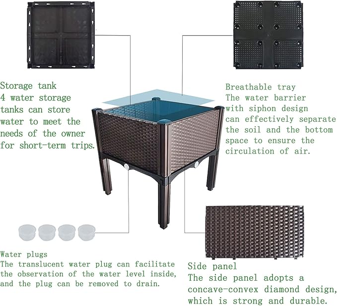 Plant Grow Box Elevated Raised Garden Bed Kits Fit for Flower Vegetable Grow Brown 4-piece Set